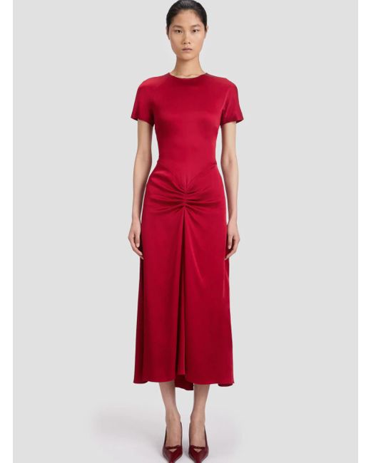 Victoria Beckham Crewneck Midi Dress With Gathered Waist And Rear Zip Closure