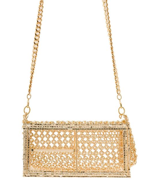Silvia Gnecchi Natural 'downtown Bag' Gold-colored Shoulder Bag With Maxi Buckle In Metal Mesh
