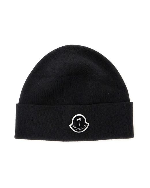 Moncler Genius Black Beanie With Logo Patch On The Front And Turn-Up B for men