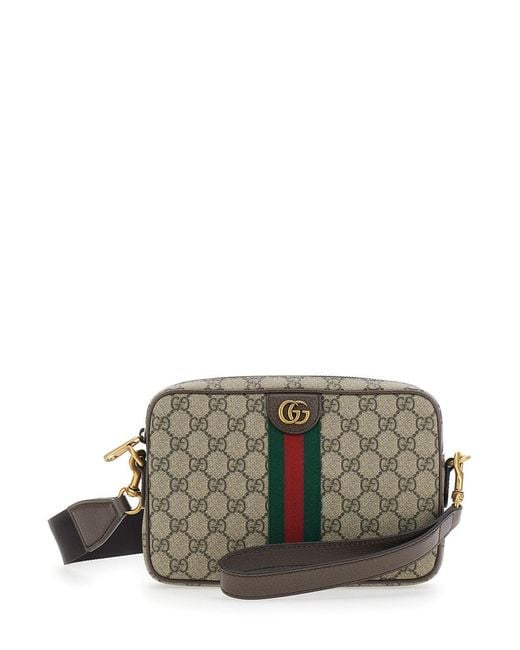 Gucci Gray 'Ophidia' Crossbody Bag With Adjustable And Removable Shoulder Strap And Web Detail On The Front for men