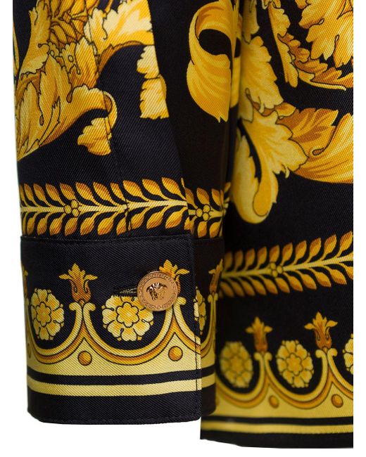 Versace Yellow Camicia Stampa Barocco In Seta Gialla E Nera Donna