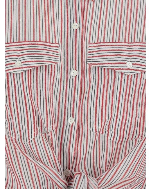 Isabel Marant Pink 'Nath' Shirt With Front Bow And All-Over Striped Motif
