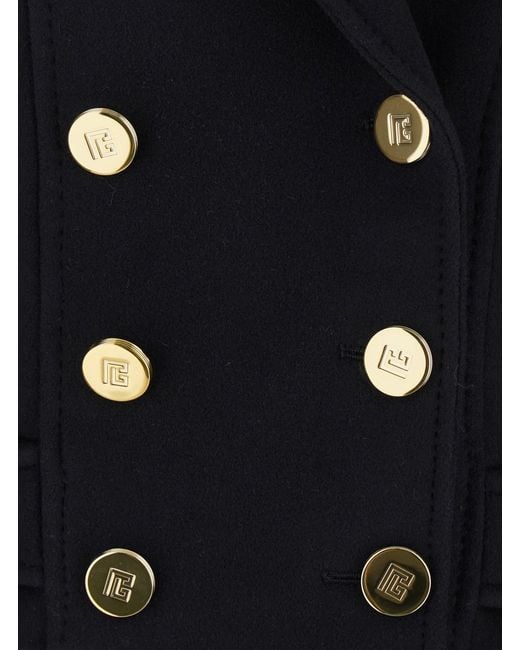 Balmain Blue Jacket With Wide Lapels And Metallic Logo Buttons