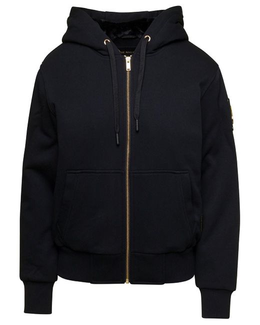 Moose Knuckles Black Hoodie With Logo Patch In Cotton Blend