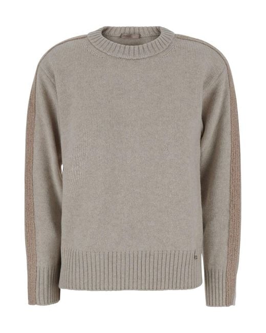 Herno Gray Wool Crewneck Pull With Round Neck And Long Sleeves