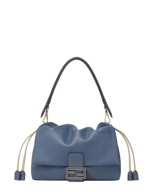 Fendi Blue 'Mamma Baguette Medium' Shoulder Bag With Ff Closure On The