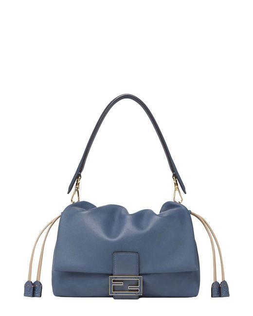 Fendi Blue 'Mamma Baguette Medium' Shoulder Bag With Ff Closure On The Front