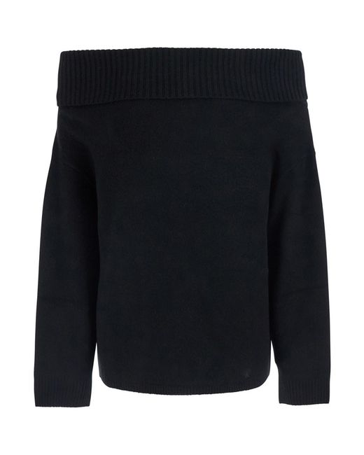 Loulou de Saison Black Sibyl Off-Shoulder Sweater With Boat Neck And Long Sl