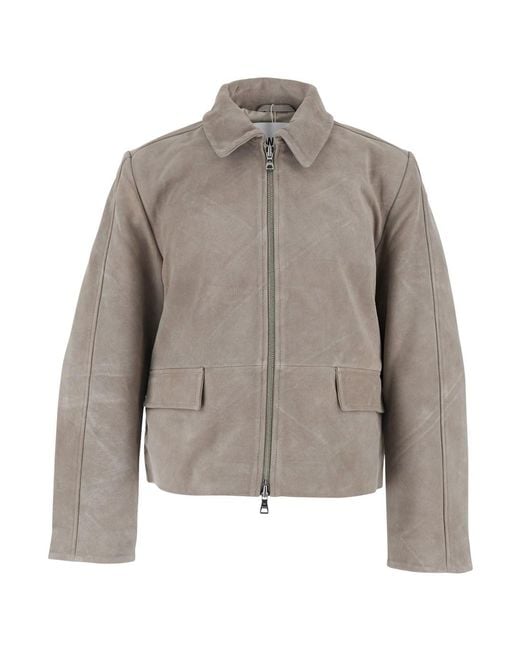 Won Hundred Gray Rockridge Jacket With Classic Collar And Leather Zip for men