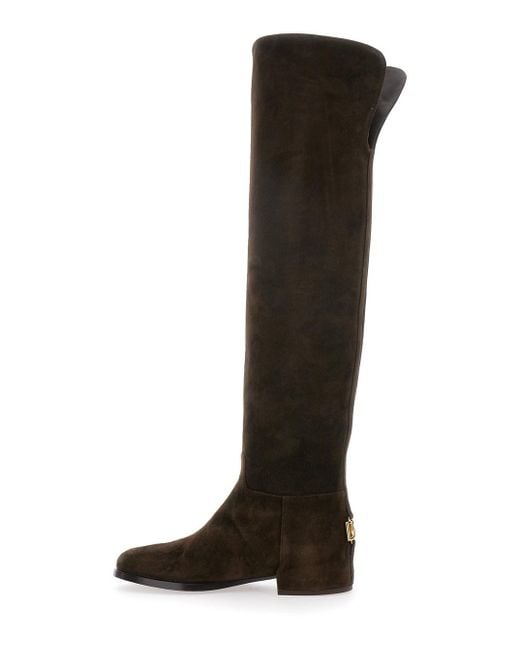 Dolce & Gabbana Black Knee-High Boots With Back Logo Plaque