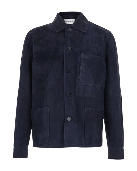 Givenchy Blue Jacket With Classic Collar And Front Pockets Insuede for men