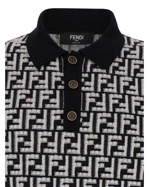 Fendi Black Polo Shirt With Ff Print for men