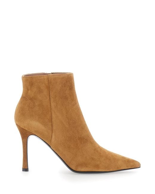 Pollini Brown Suede Ankle Boots With Rubber Sole For