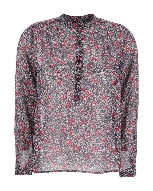 Isabel Marant Purple 'Maria' Blouse With Henry Neckline With Buttons And Floral Print