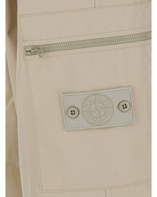 Stone Island Natural Wide Leg Trousers With Compass Logo for men
