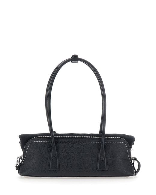 Maison Margiela Black Shoulder Bag With Leather Details And Logo