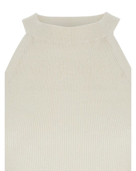 Max Mara White 'Lolli' Sleeveless Top With High Neck