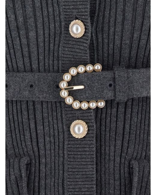 Self-Portrait Blue Cardigan With Ribbed Texture And Long Sleeves