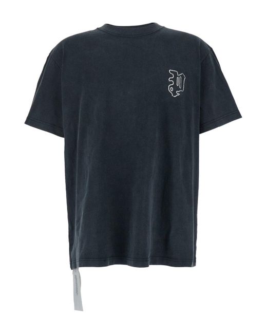 Purple Brand Black Crewneck T-Shirt With Embroidered Logo On The Front for men