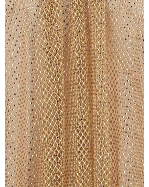 Sportmax Natural Top With Mesh Design And All-Over Rhinestone Application