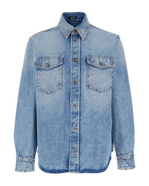 Versace Blue Shirt With Classic Collar for men