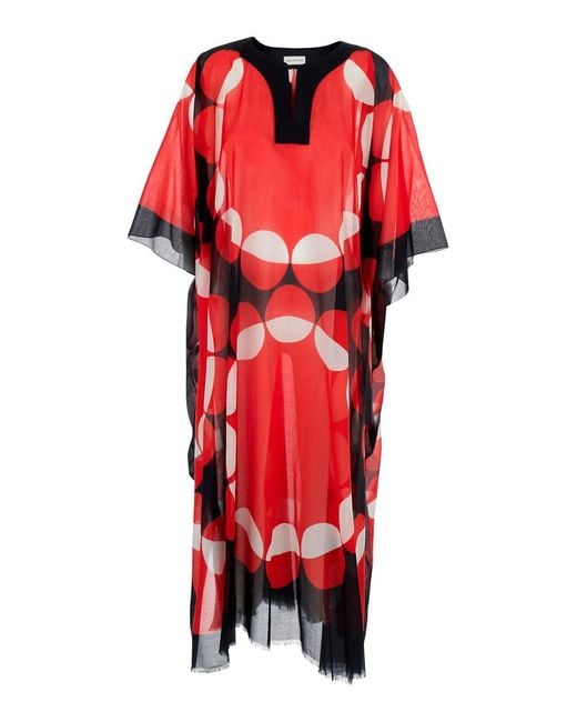 Dries Van Noten Red 'Cartland' Kaftan With Kimono Sleeves And A