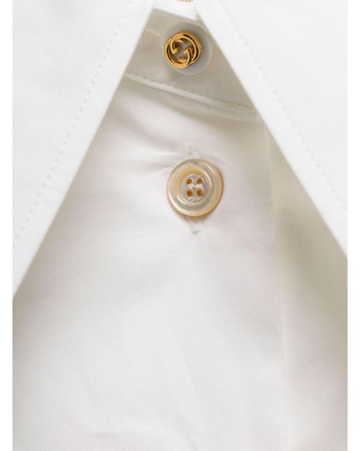 Gucci White Shirt With Oversized Pointed Collar And Logo Detail In Cotton
