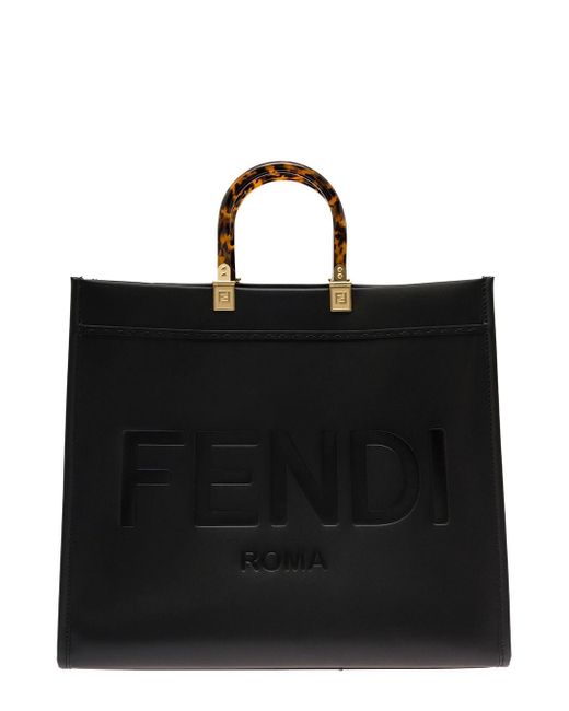 Fendi Black Sunshine Large Tote Bag In Leather Woman