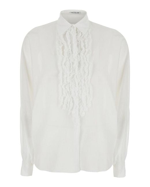 SOSUE White 'Antonia' Shirt With Classic Collar And Ruffles On The Fro