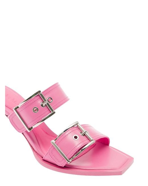 Alexander McQueen Pink Buckled Leather Slip-On Sandals