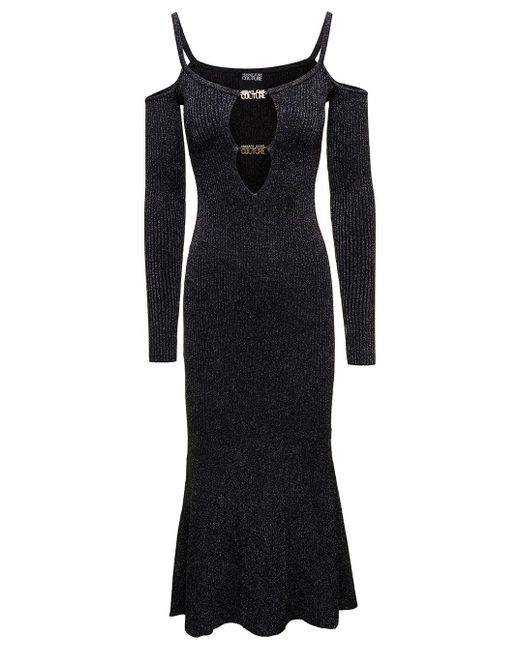 Versace Black 75Dpm31 Bis Rib Lurex F14 Dress