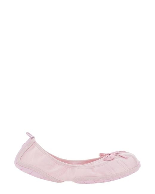 Balenciaga Pink Ballet Flats With Bow On The Front And Embroidered Log