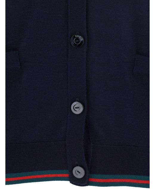 Gucci Blue Cardigan With Web Detail On The Edges