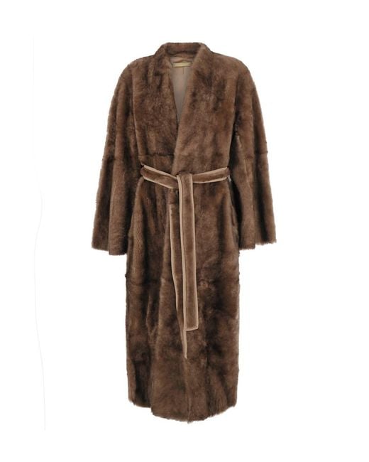 Nour Hammour Brown 'Davos' Shearling Coat With Belt Closure