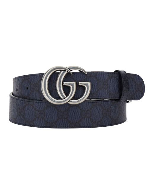 Gucci Blue Reversible Belt With Gg Buckle for men