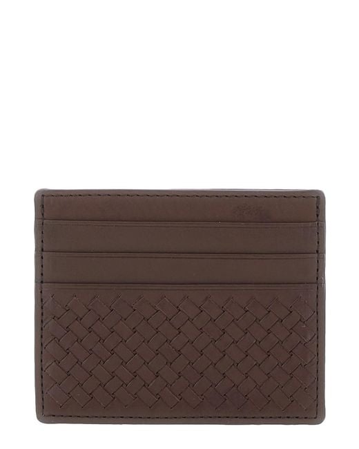 Dragon Diffusion Brown Leather Cardholder With Woven Design And Elegant Fini