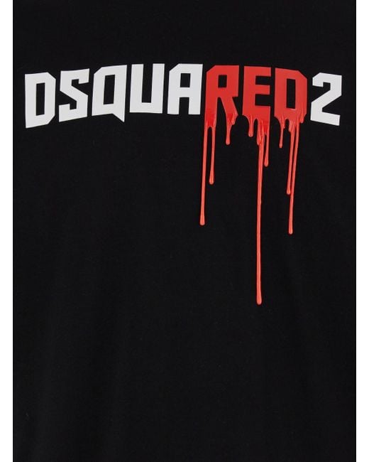 DSquared² Black Crewneck T-Shirt With Dripping Logo Print for men