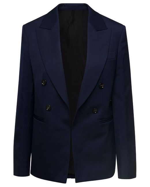 Bottega Veneta Blue Dark E Sartorial Unbuttoned Single-breasted Jacket With Peaked Revers