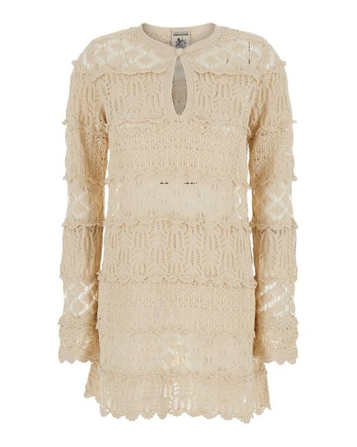 Semicouture Natural Dress 'Crochet Dress' With Cotton Lace Details For W