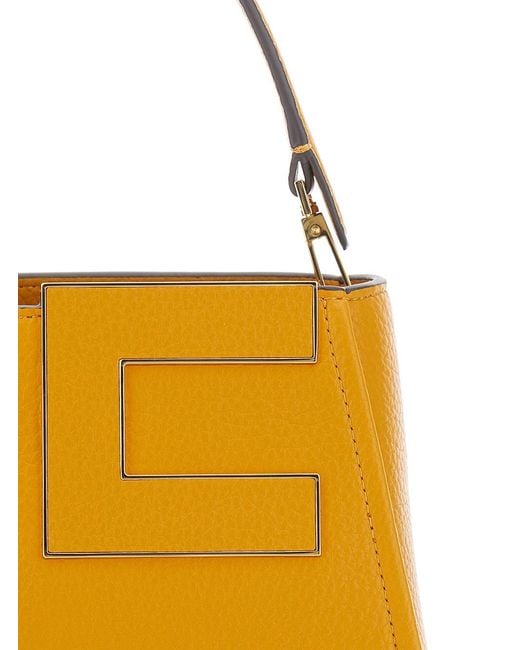 Elisabetta Franchi Metallic Ecoleather Handbag With Metal Details And Elegant F