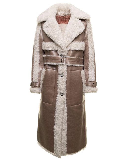 Urbancode Natural Long Dove Gray Reversible Coat With Cracked Effect Woman