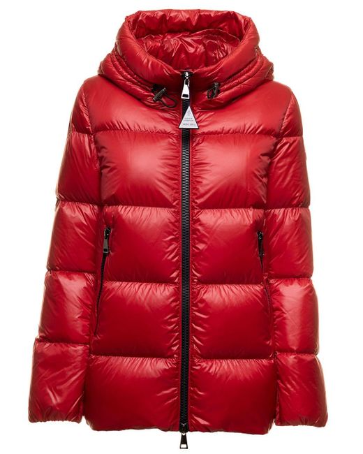 Moncler Red Seritte Down Jacket In In Matte Padded Quilting Nylon With Hood Woman