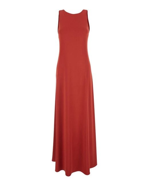 Max Mara Pure Red 'Pania' Long Dress With V-Neck