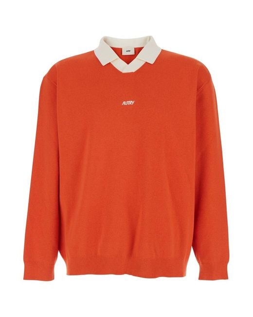 Autry Orange Polo-Neck Sweater for men