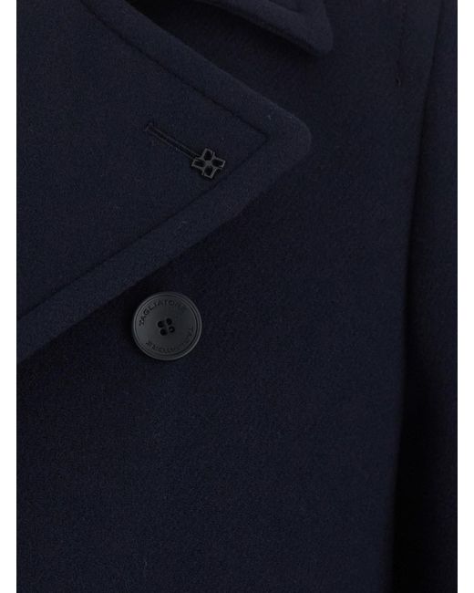 Tagliatore Blue Coat With Notched Revers And Button Front Closure for men