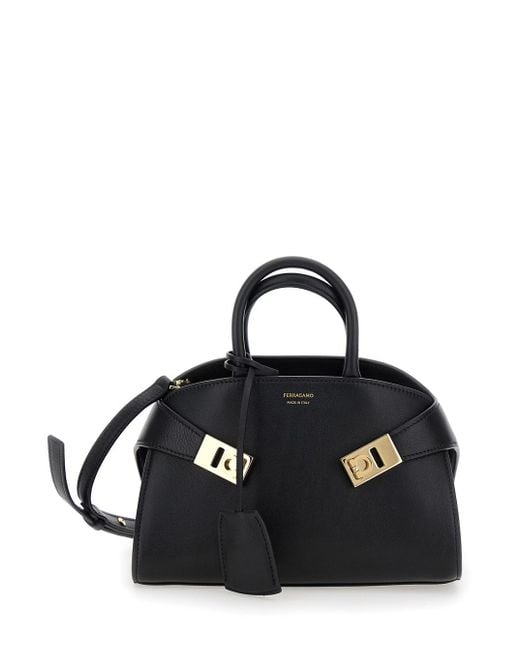 Ferragamo Black 'Hug Small' Handbags With Front Printed Logo