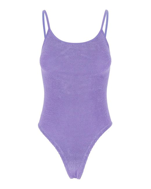 Hunza G Purple 'Pamela' Backless One-Piece Swimsuit