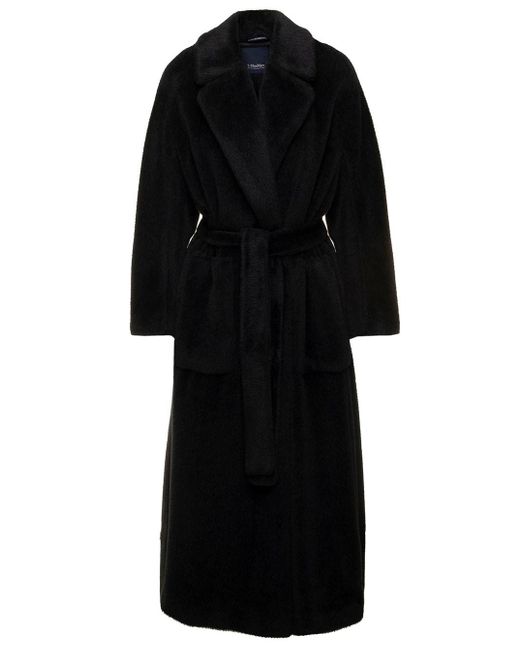 Max Mara 'malesia' Long Belted Coat In Wool Woman 's Max Mara in Black ...