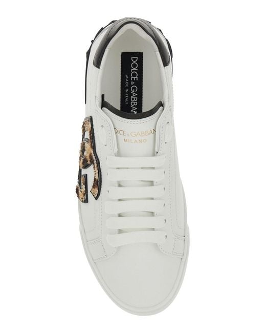 Dolce & Gabbana White Portofino Leather Sneaker With Perforated Logo