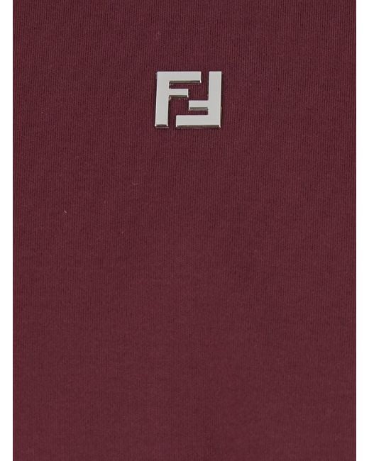 Fendi Red Bordeaux Crewneck T-Shirt With Ff Plaque On The Front for men